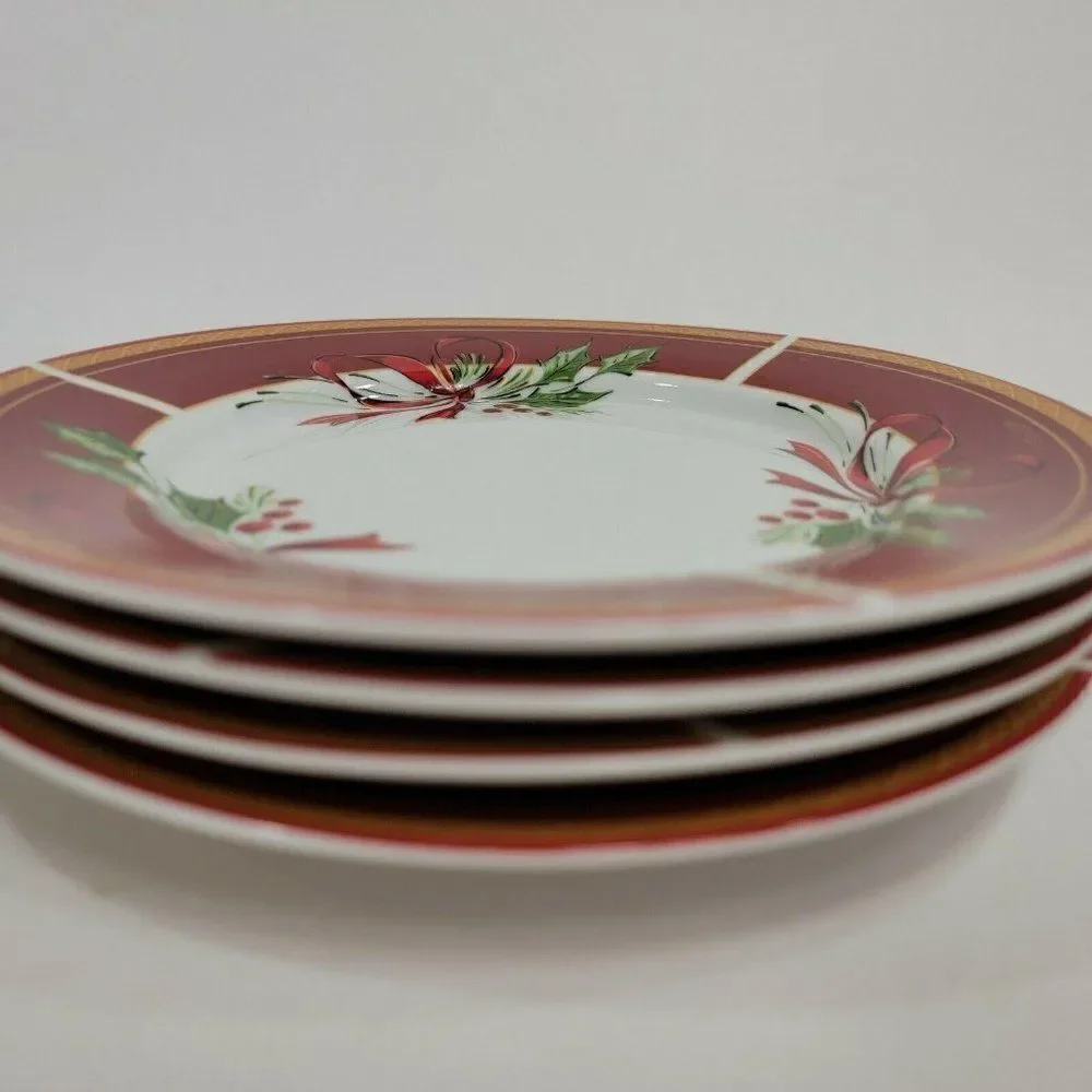 4 Gibson Everyday  Holly Berries & Ribbon 7 3/4